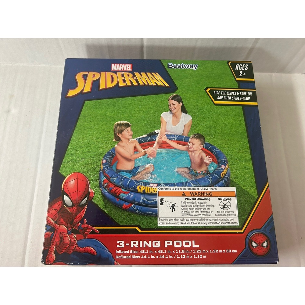 Marvel Spiderman Pool Ages 2+ 48" X 48" Bestway‎ New In Box 3-ring Pool Toddlers